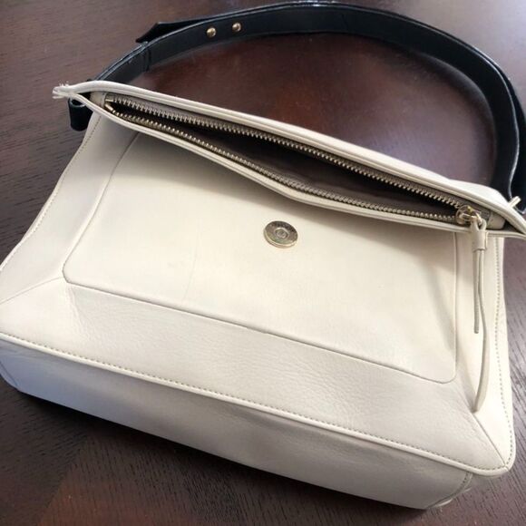 Cole Haan Genuine Leather Cream Ivory Black Cameron Shoulder HandBag Purse Bag - Picture 11 of 13